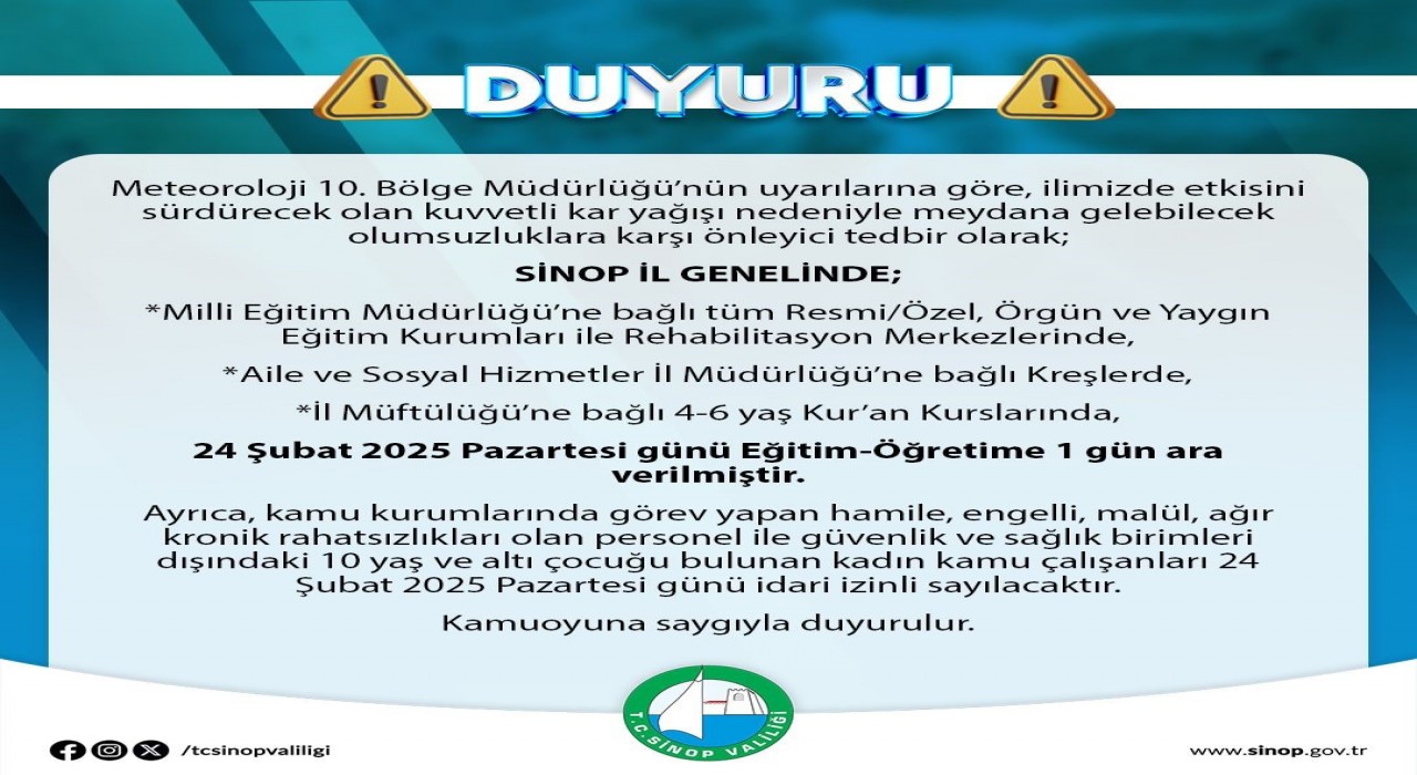 Sinopta eğitime kar engeli