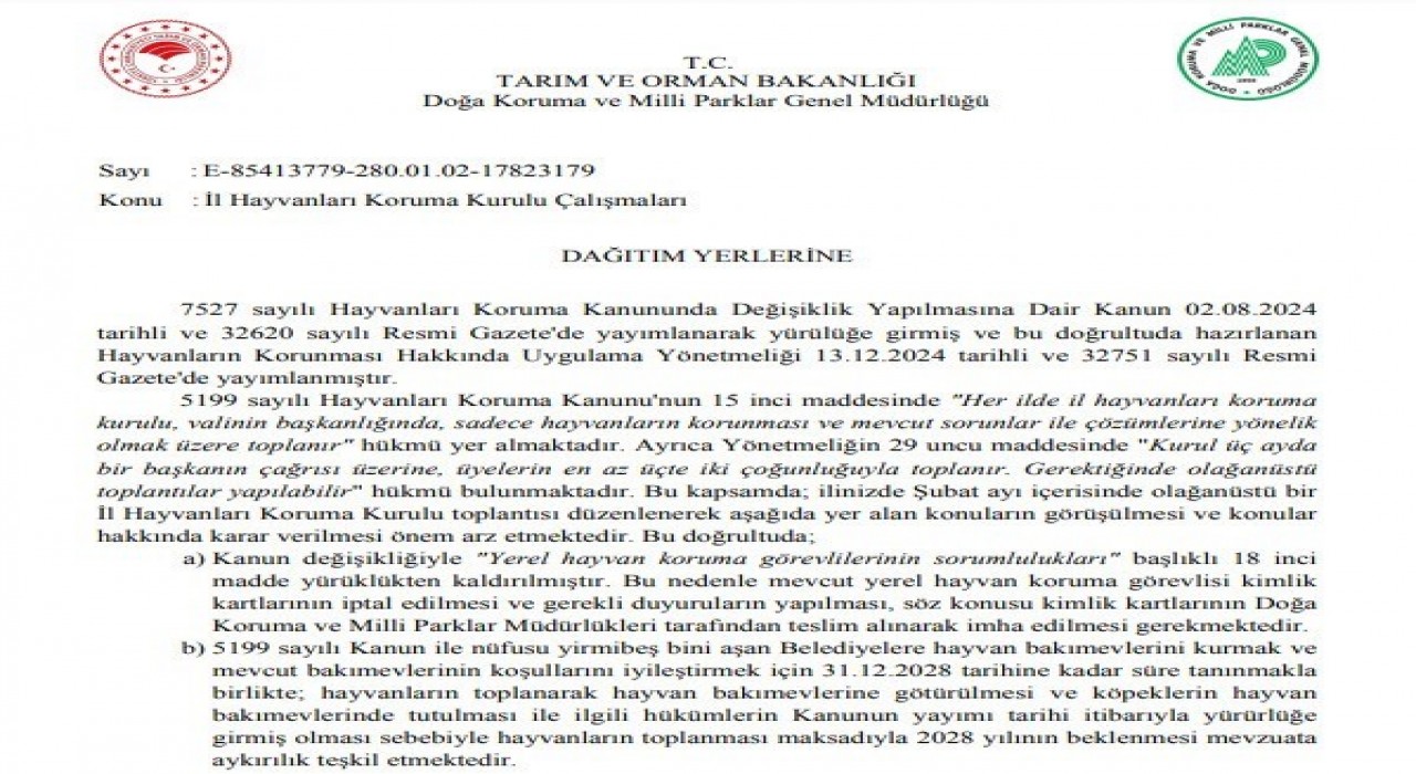 Tarım ve Orman Bakanlığı 81 il valiliğine sokak hayvanları için yazı gönderdi
