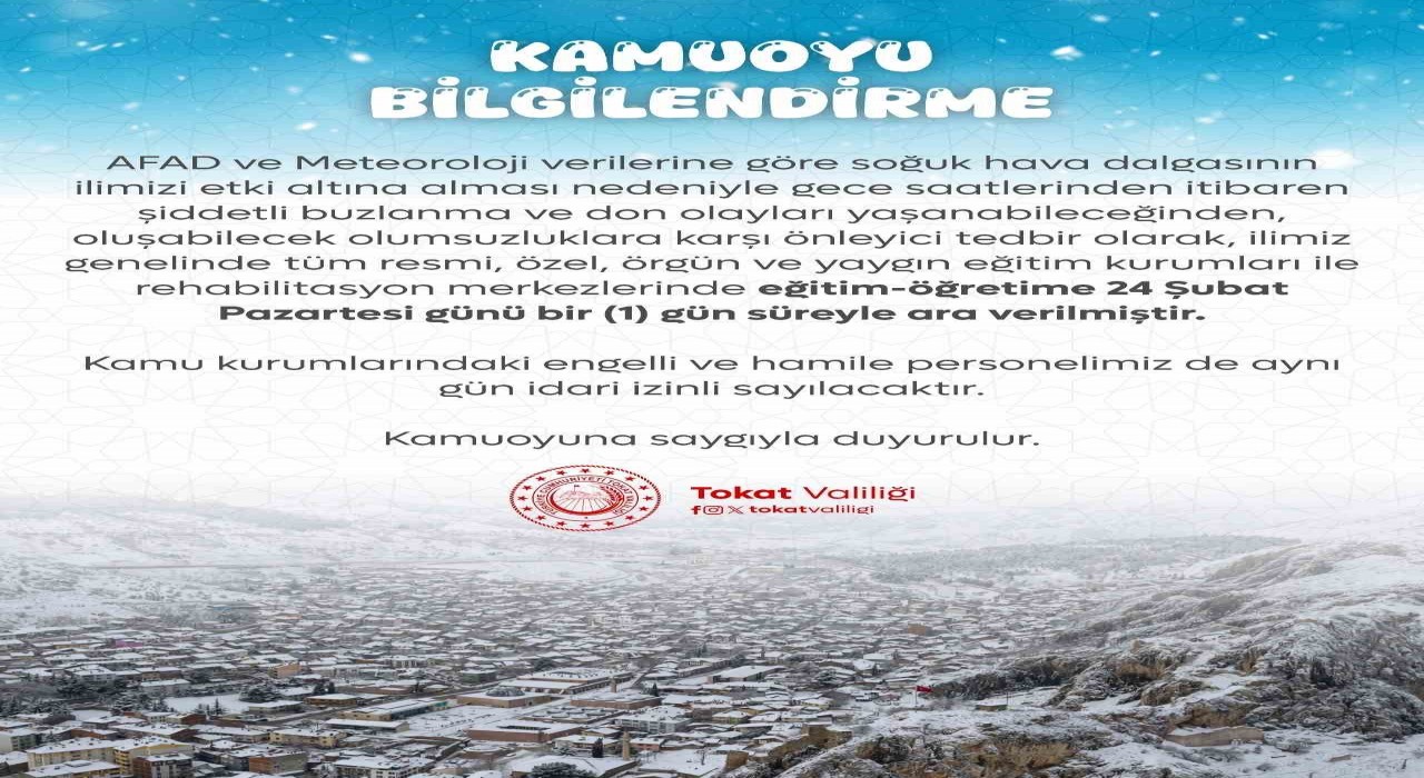 Tokatta eğitime kar engeli