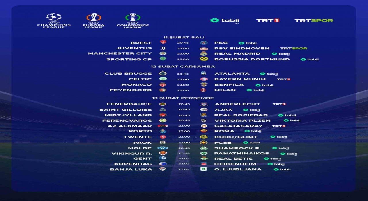 TRTde 3 günde 21 UEFA maçı canlı yayınlanacak