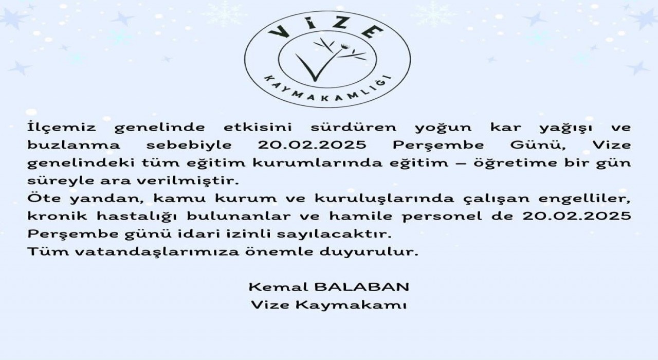 Vizede okullar kar sebebiyle tatil edildi