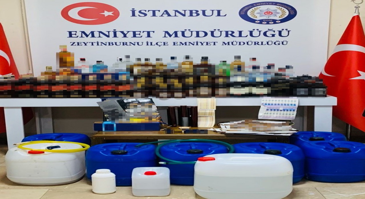 Zeytinburnunda depoya sahte alkol baskını: 155 şişe sahte alkol ve 190 litre etil alkol ele geçirildi
