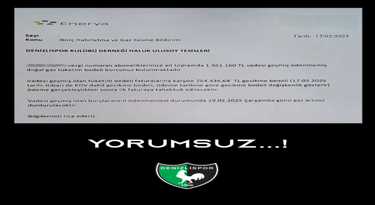 Zor günler geçiren Denizlispordan Eneryaya tepki
