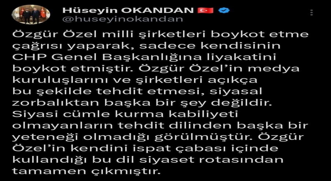 AK Parti Kayseri İl Başkanı Okandandan Özele boykot tepkisi