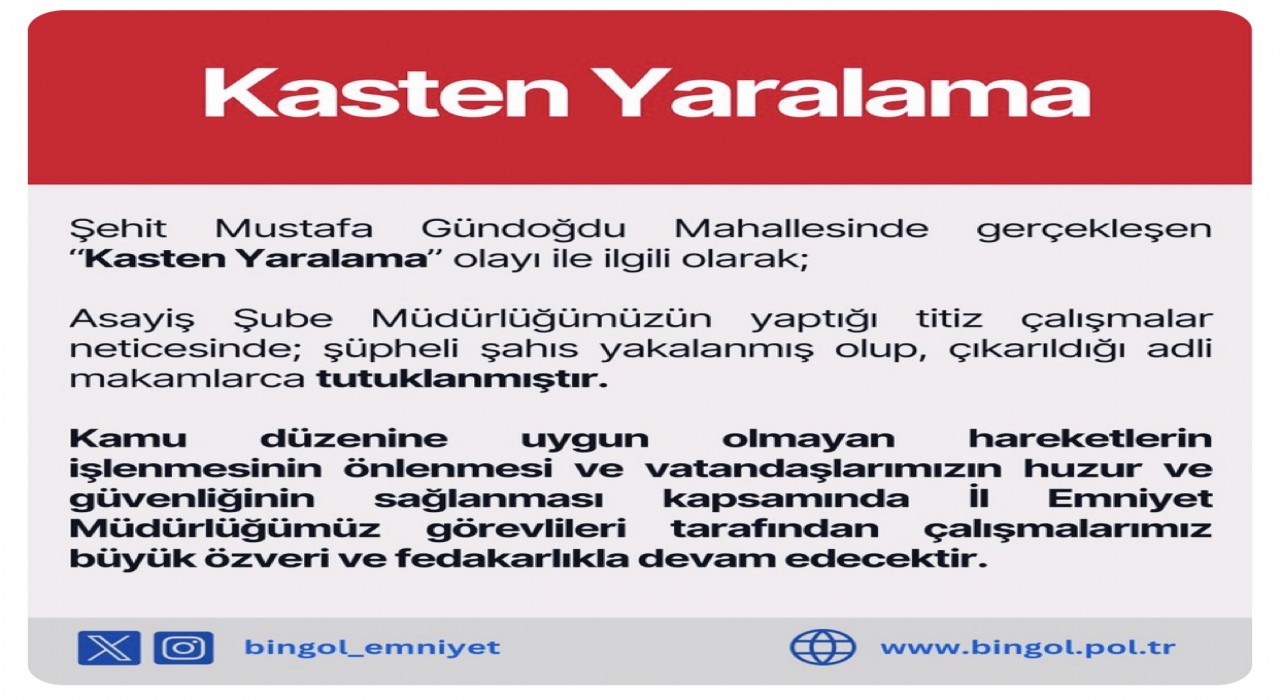 Bingölde yaralama olayının şüphelisi yakalandı