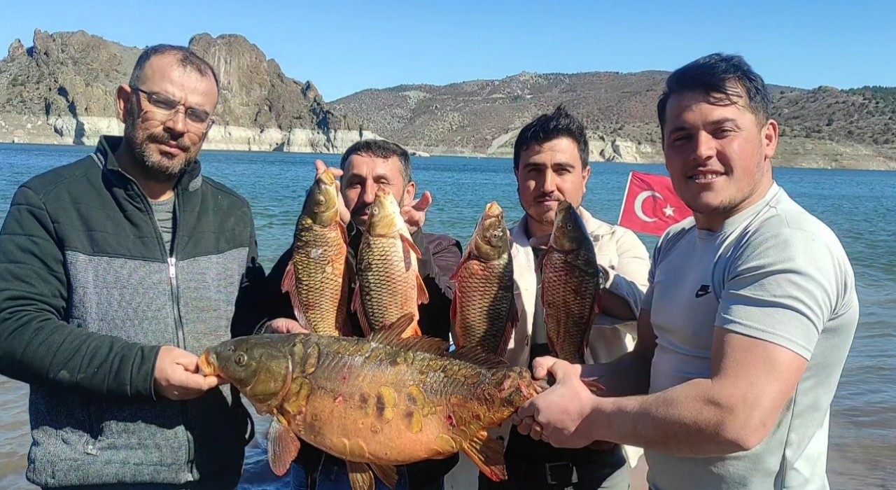 Çekerek Barajında 14 kiloluk sazan yakalandı