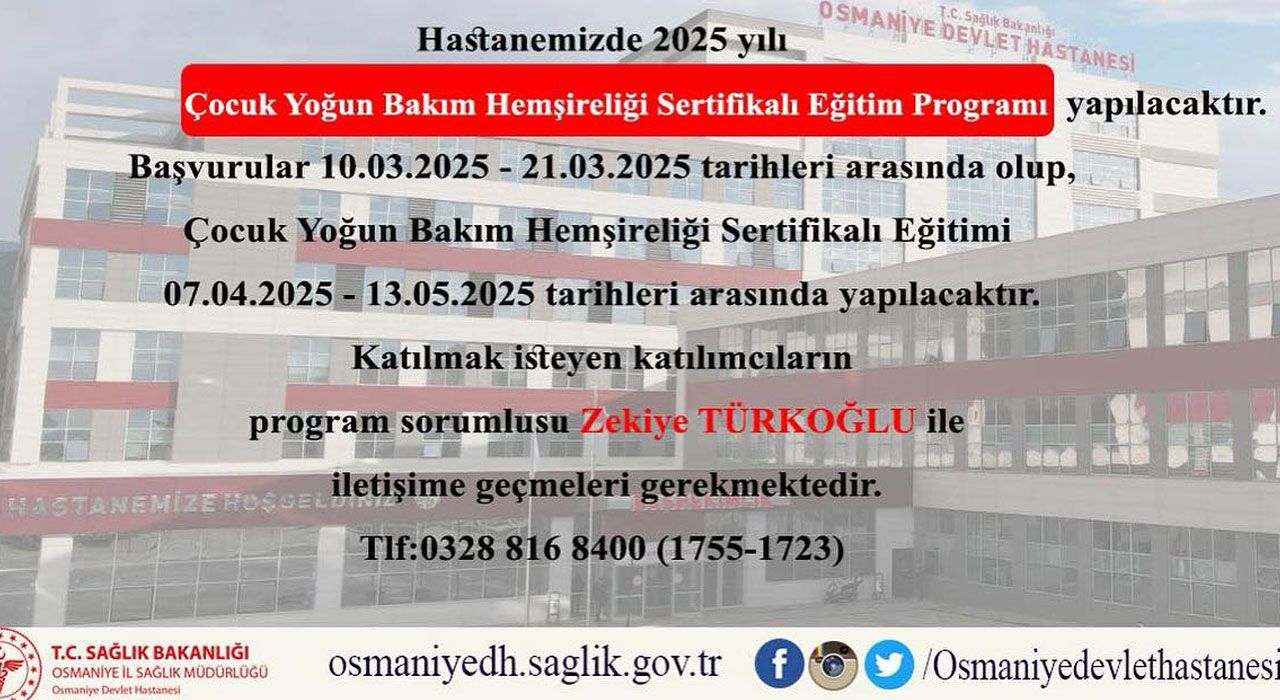 Çocuk Yoğun Bakım Hemşireliği Sertifikalı Eğitim Programı Başlıyor