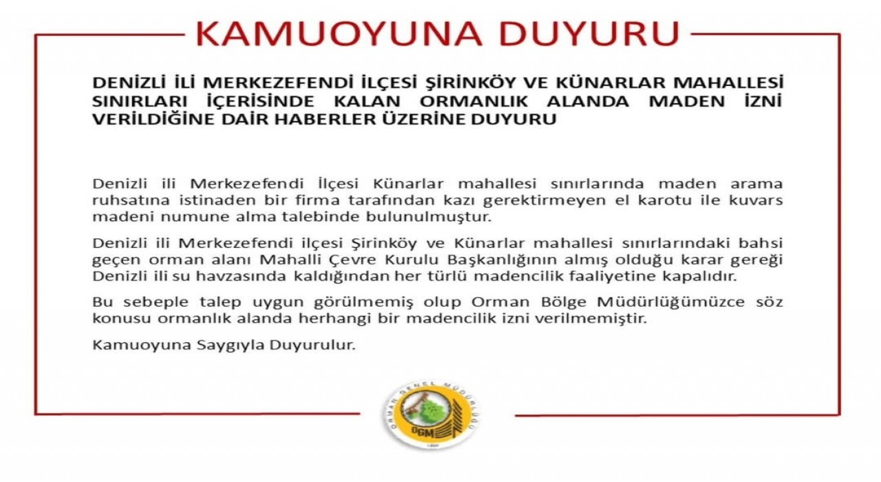 Denizlide orman sahasında maden aranacağı iddiaları yalanlandı