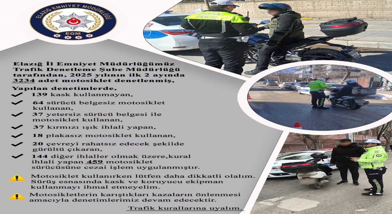 Elazığda motosikletler denetlendi