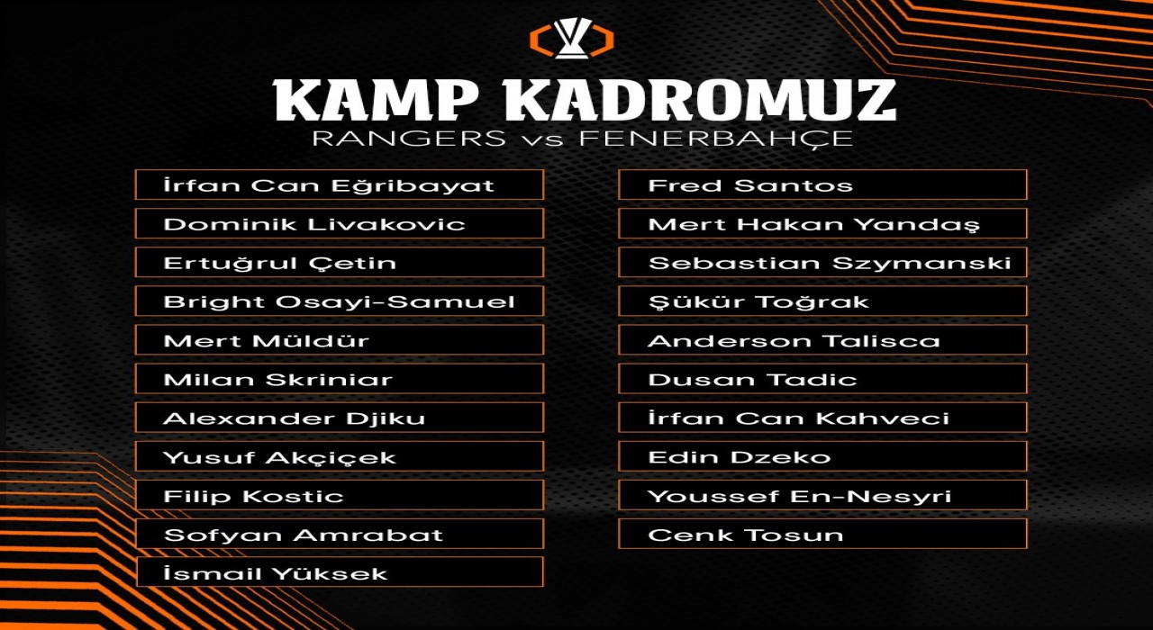 Fenerbahçenin Rangers maçı kamp kadrosu belli oldu