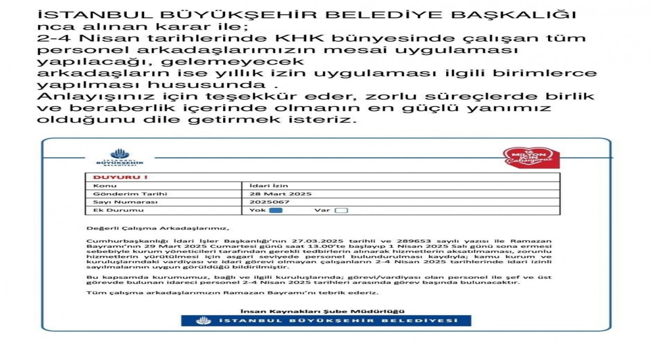 İstanbul Büyükşehir Belediyesinde idari izin adaletsizliği