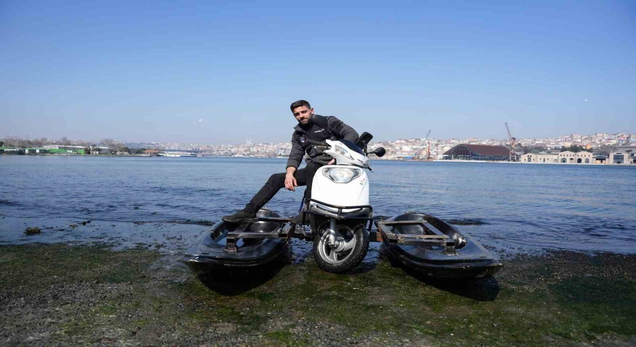 İstanbulda hem denizde hem karada gidebilen motosiklet yaptı
