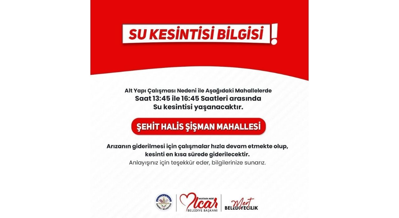 Kadirli Belediyesi, Altyapı Çalışmaları Nedeniyle Su Kesintisi Yapılacağını Duyurdu