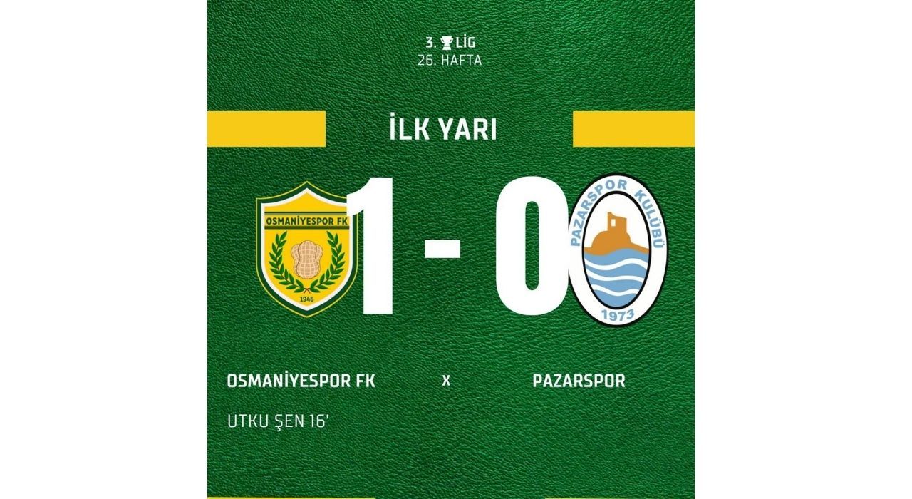 Osmaniyespor FK, Pazarspor Karşısında İlk Yarıyı Önde Tamamladı