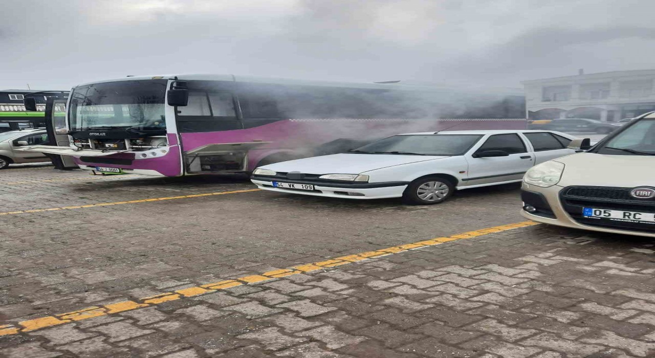 Park halindeki özel halk otobüsü yandı