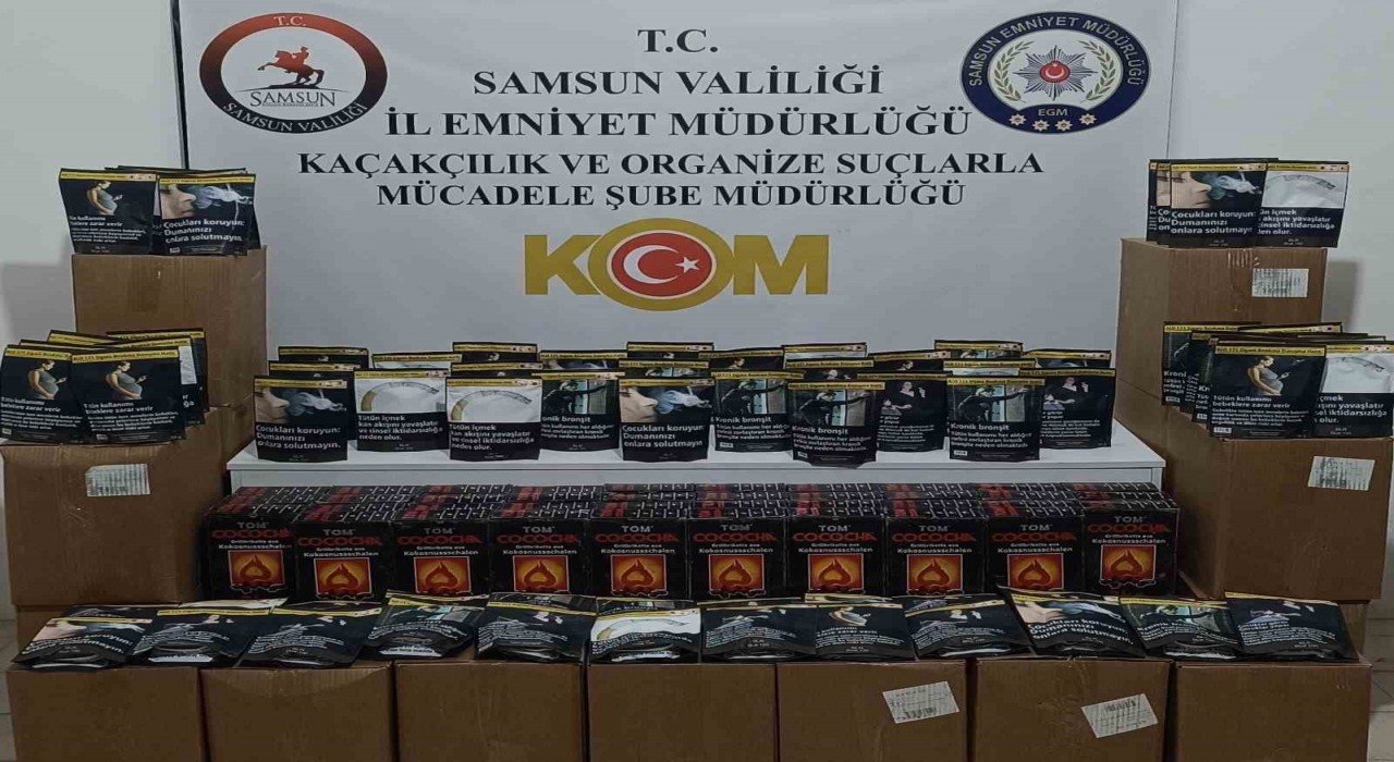 Samsunda kaçak tütün ve nargile kömürü ele geçirildi