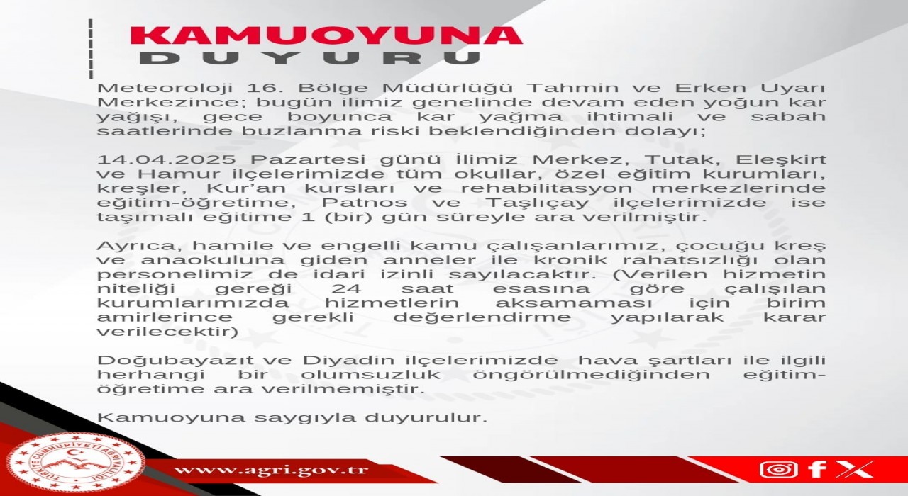 Ağrıda eğitime ara