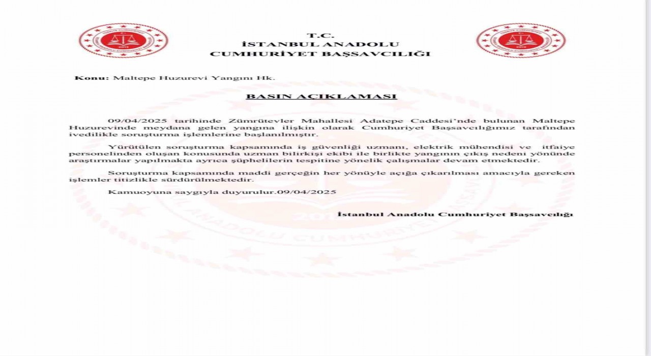 Başsavcılıktan huzurevindeki yangına ilişkin açıklama: Şüpheliler tespit edilecek
