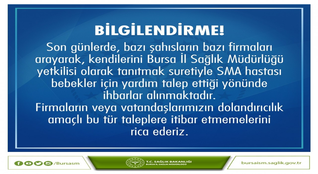 Bursa İl Sağlık Müdürlüğünden dolandırıcılık uyarısı