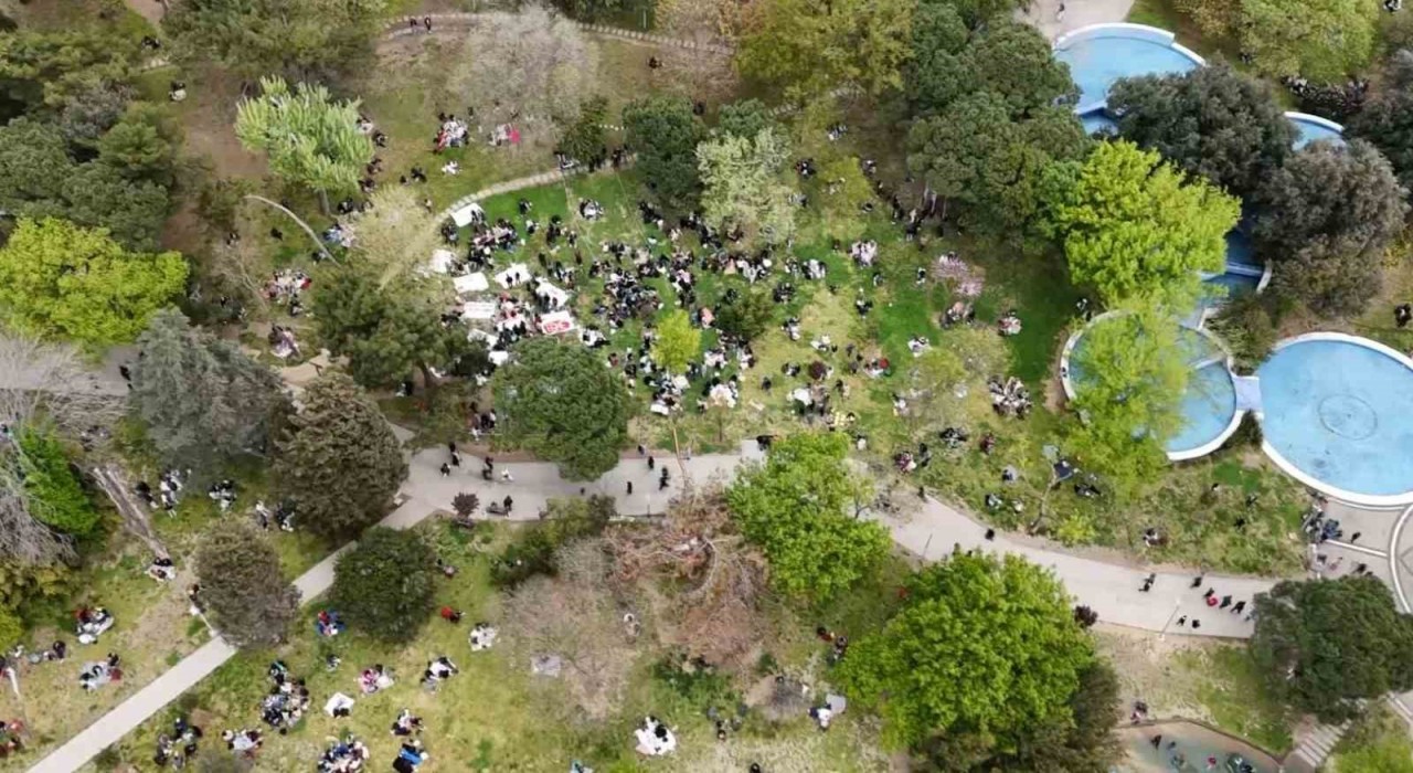 Depremin ardından Şişli Maçka Parkındaki yoğunluk havadan görüntülendi