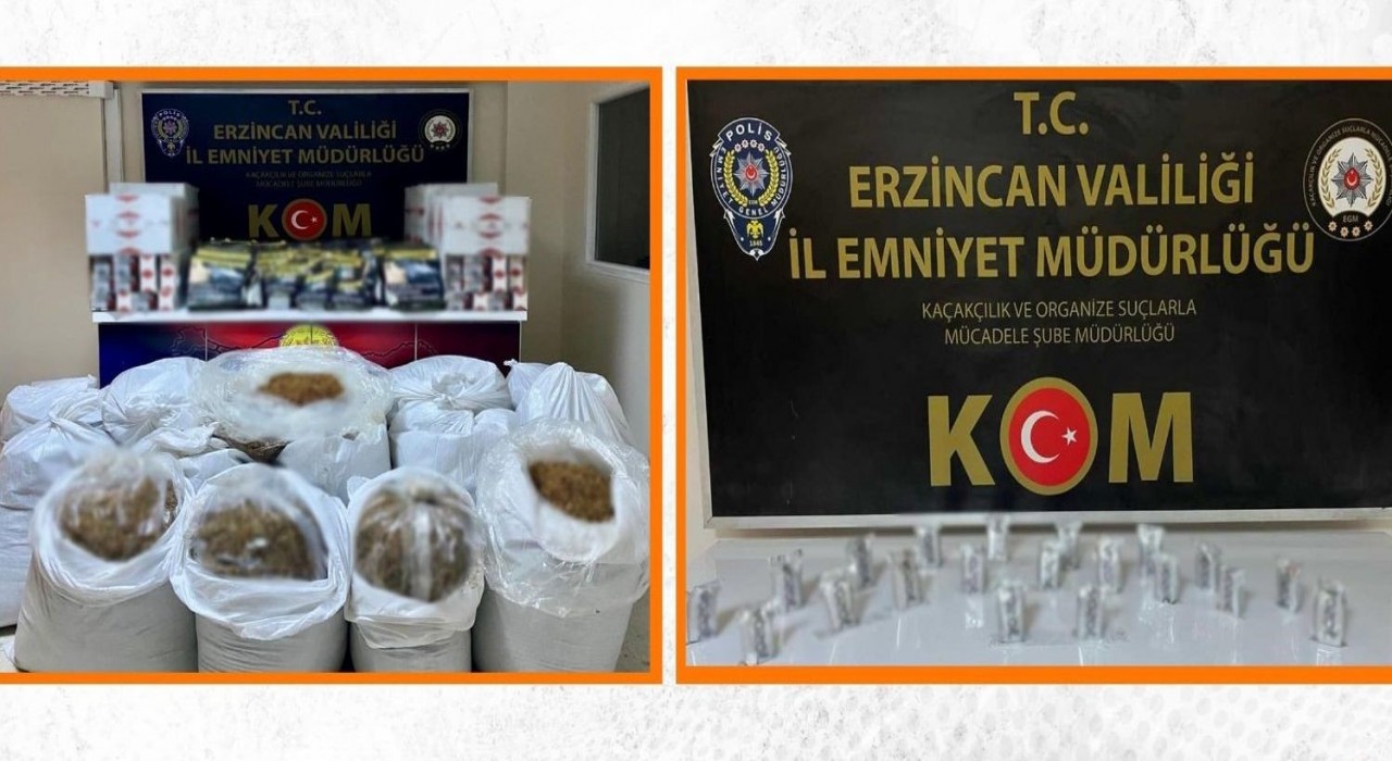 Erzincanda makaron ve kaçak tütün ele geçirildi