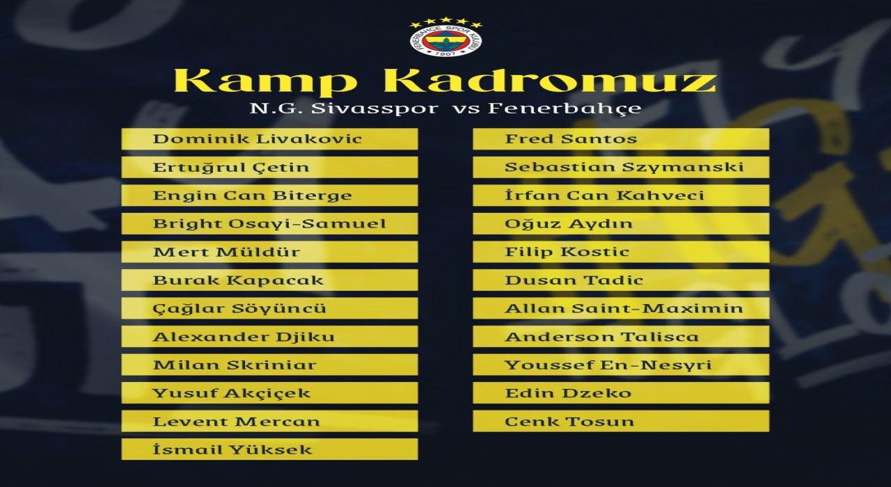 Fenerbahçenin, Sivasspor maçı kamp kadrosu açıklandı