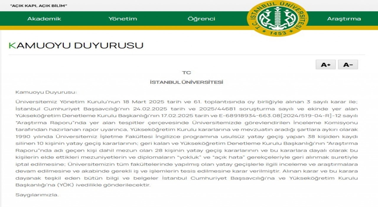 İstanbul Üniversitesinin diplomasını iptal ettiği Galatasaraylı profesör görevine devam ediyor