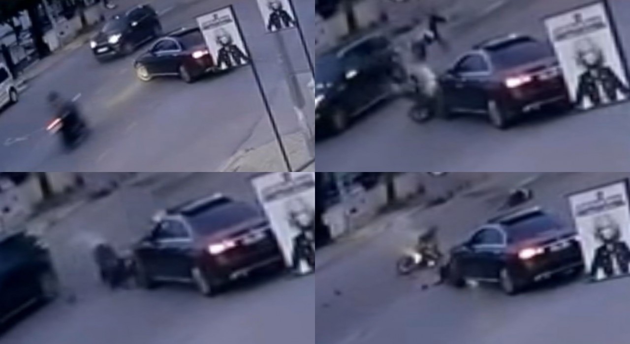 Otomobile çarpan motosikletli takla atıp yere düştü: O anlar kamerada