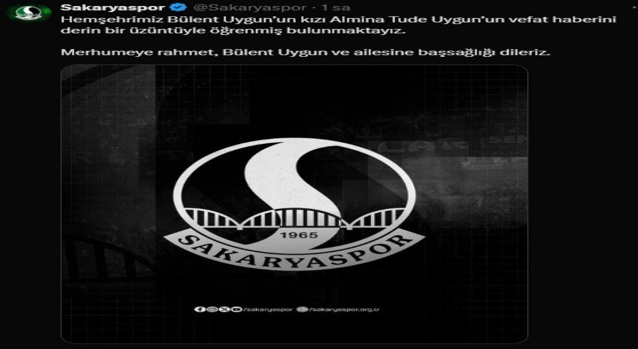 Sakaryaspordan, Almina Tude Uygun için taziye mesajı