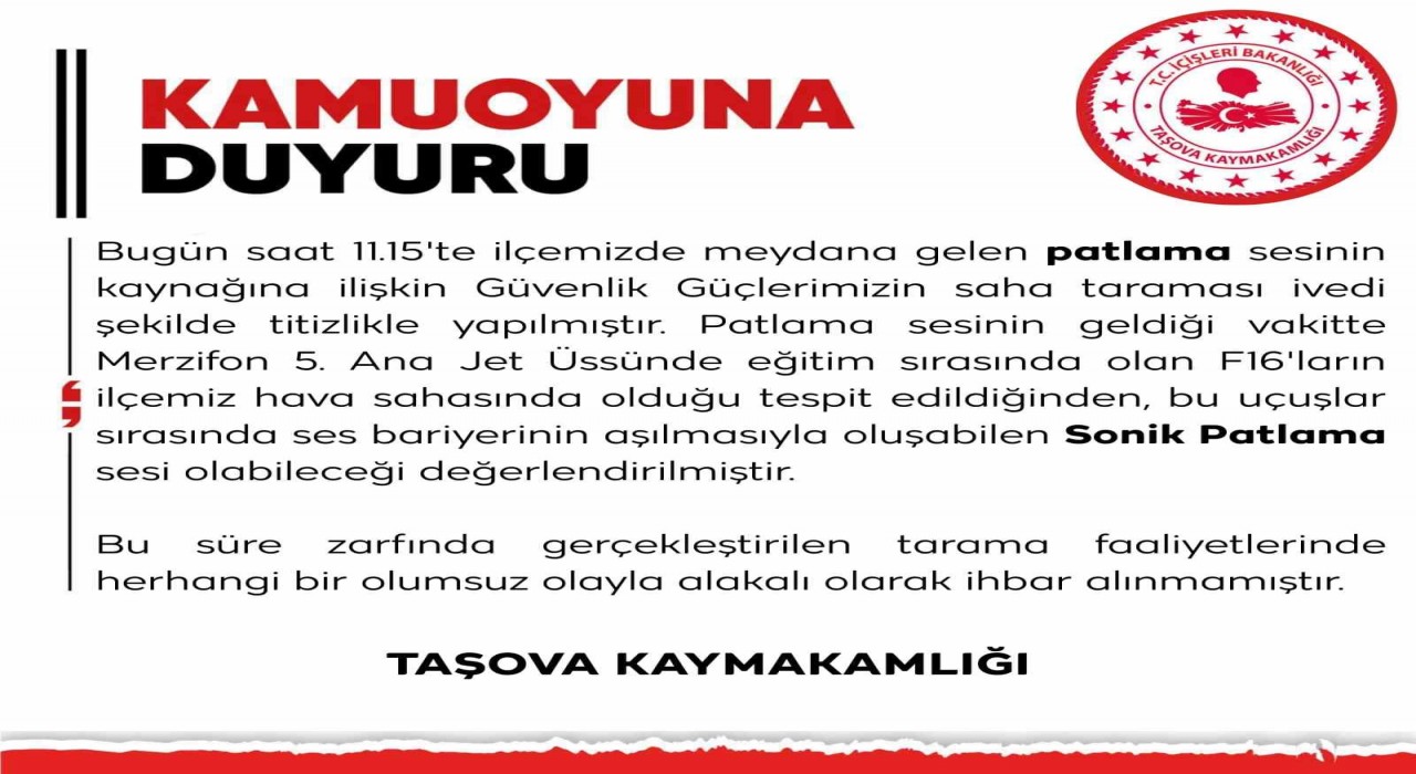Taşovada duyulan patlama sesi korkuttu