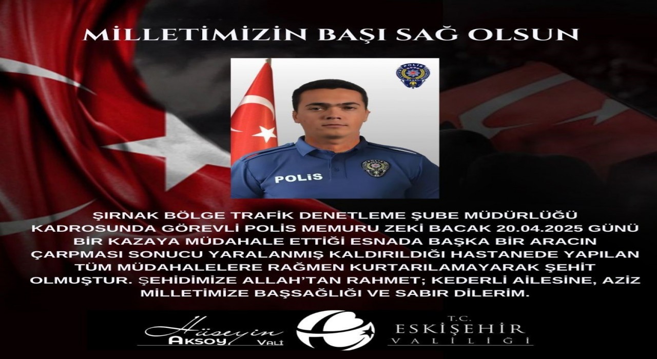 Vali Aksoydan şehit için taziye mesajı