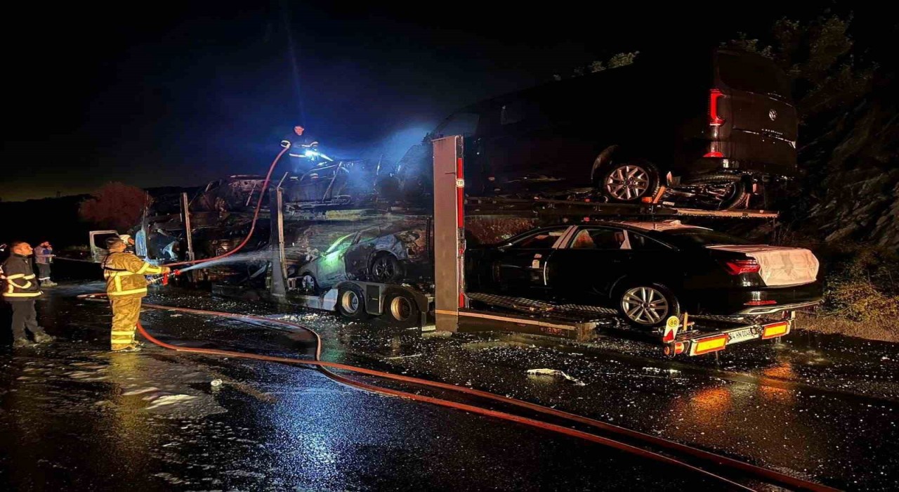 Bilecikte 8 adet sıfır araç cayır cayır yandı