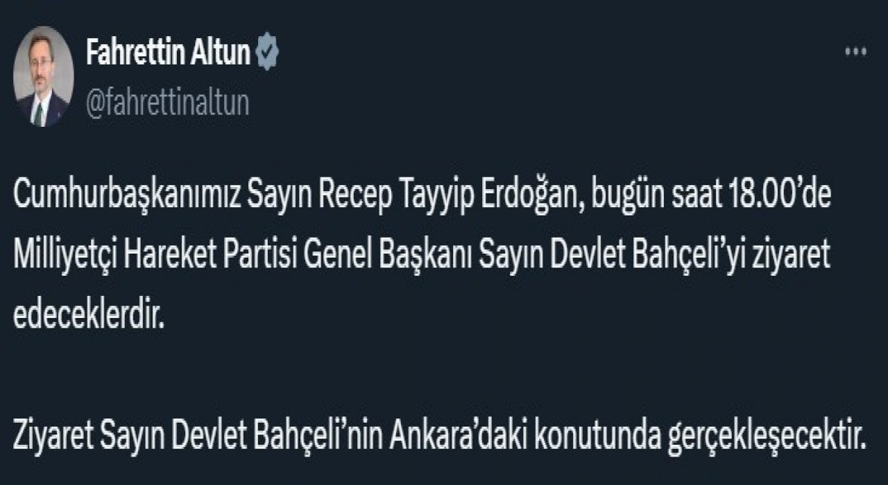 Cumhurbaşkanı Erdoğan, MHP lideri Bahçeliyi ziyaret edecek