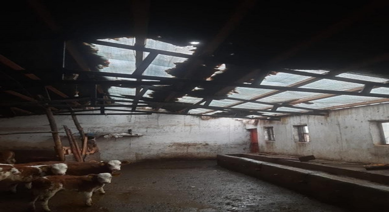 Elazığda etkili olan fırtına ahırın çatısını uçurdu