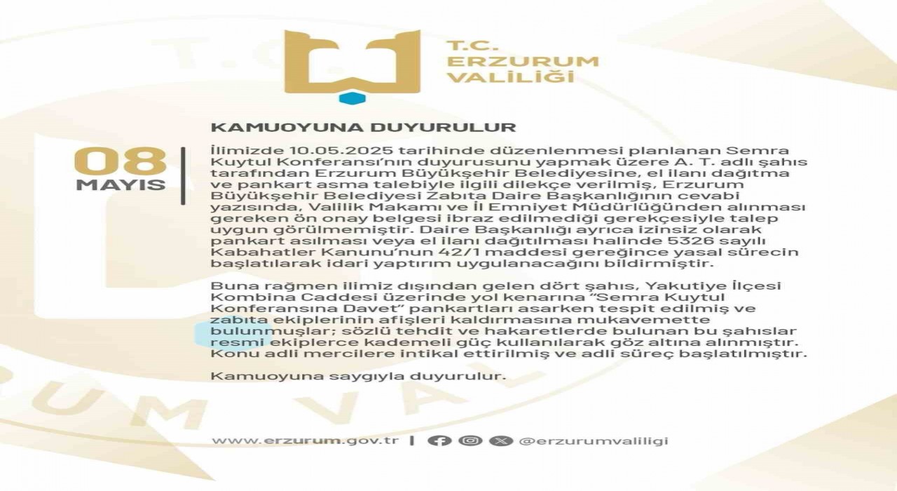 Erzurumda izinsiz pankart asan 4 kişi gözaltına alındı