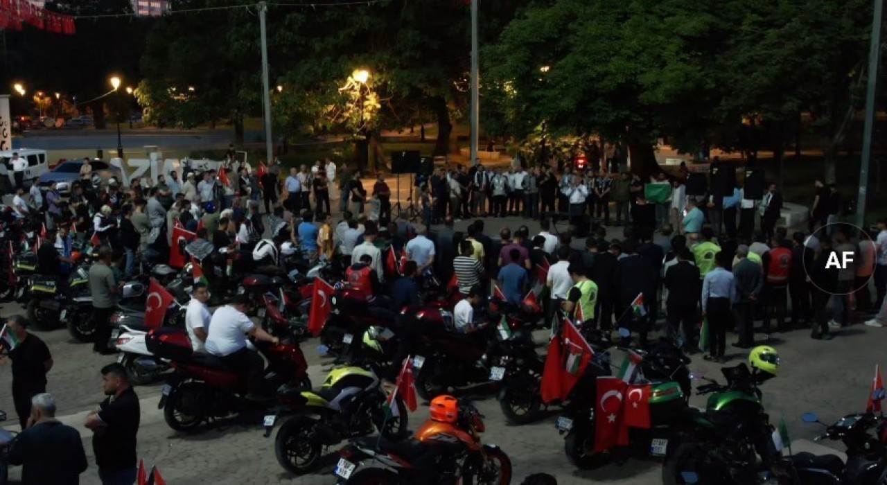 Gaziantepte motosiklet sürücüleri İsraili protesto etti
