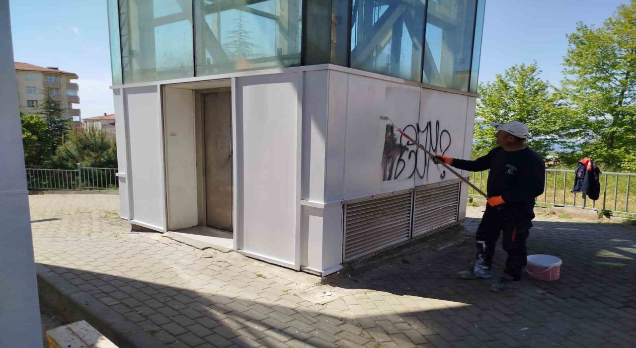 Gölcükte üst geçitlerin bakımı yapılıyor