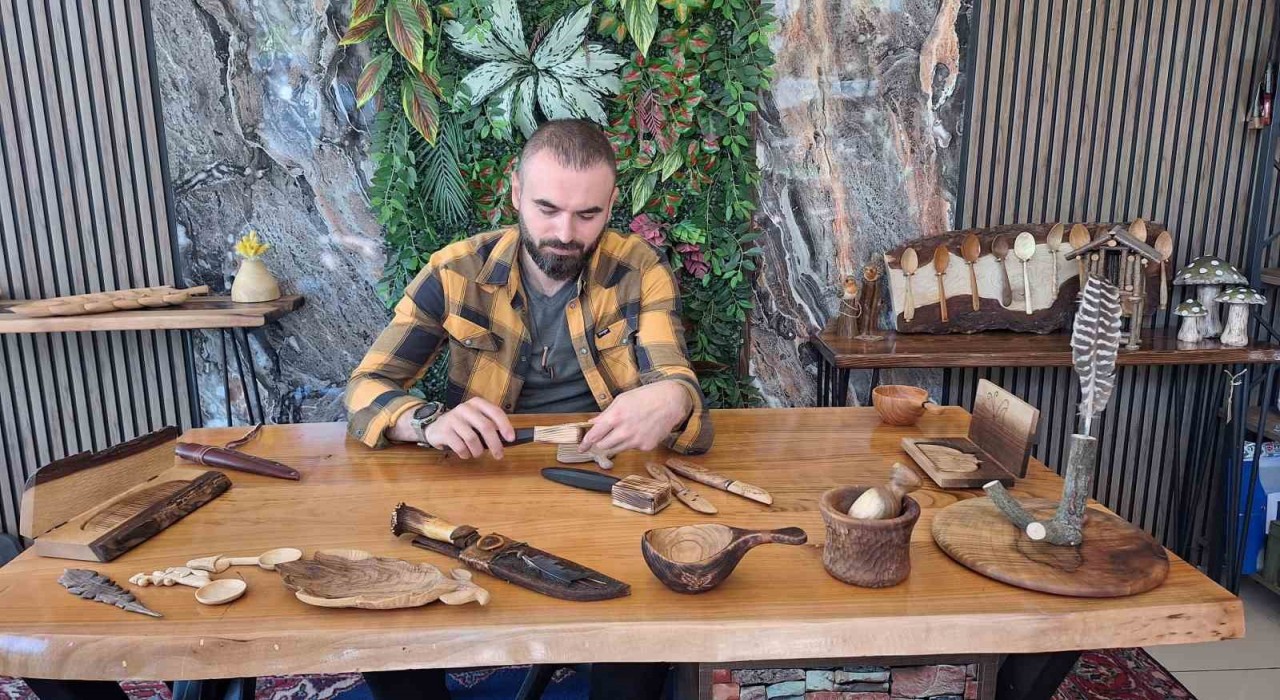 Hobisi işe dönüştü, Trabzondan dünyaya el emeği ahşap ürünler gönderiyor