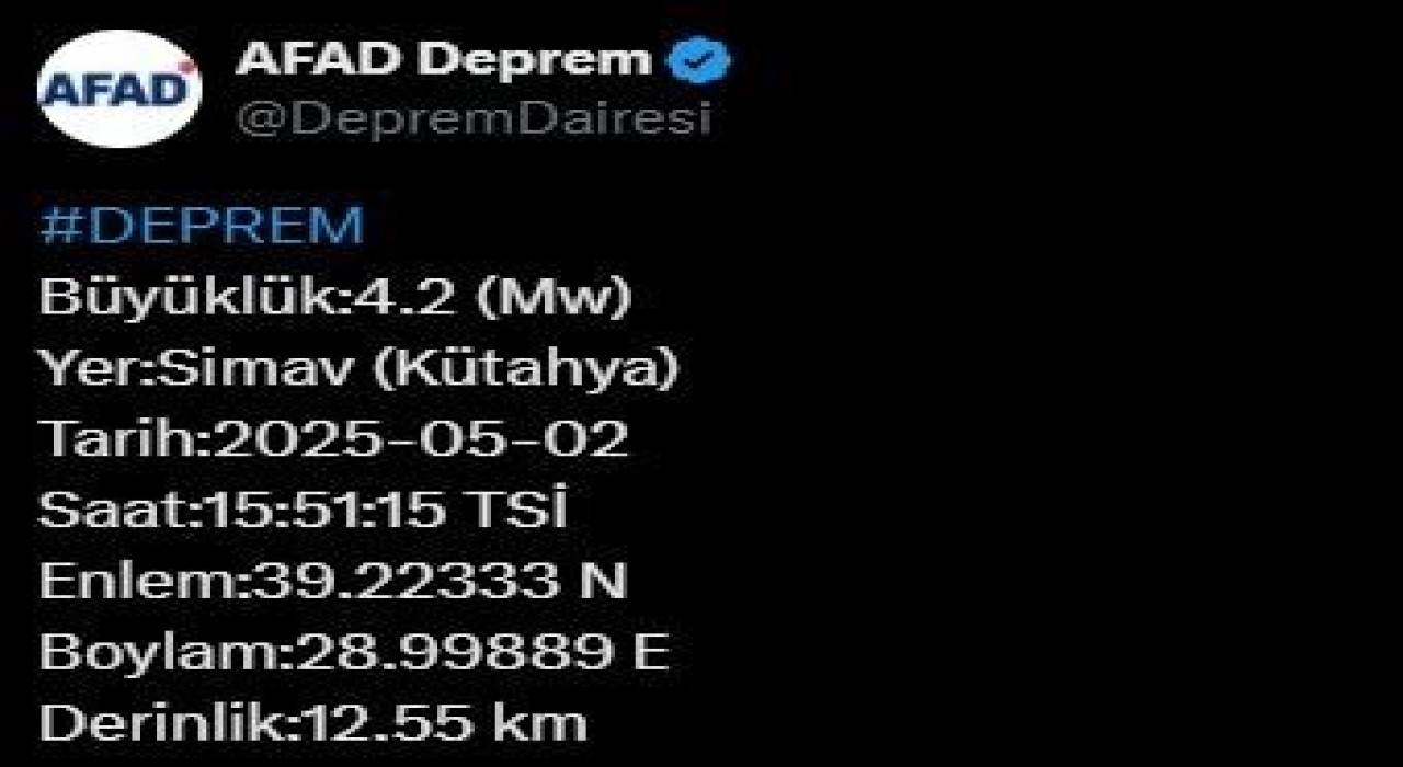 Kütahyada 4,2 büyüklüğünde deprem