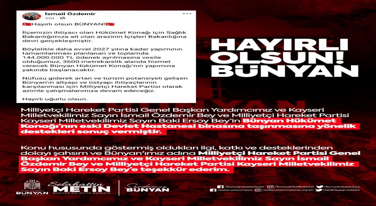 MHPli Özdemirden Bünyana hükümet konağı müjdesi