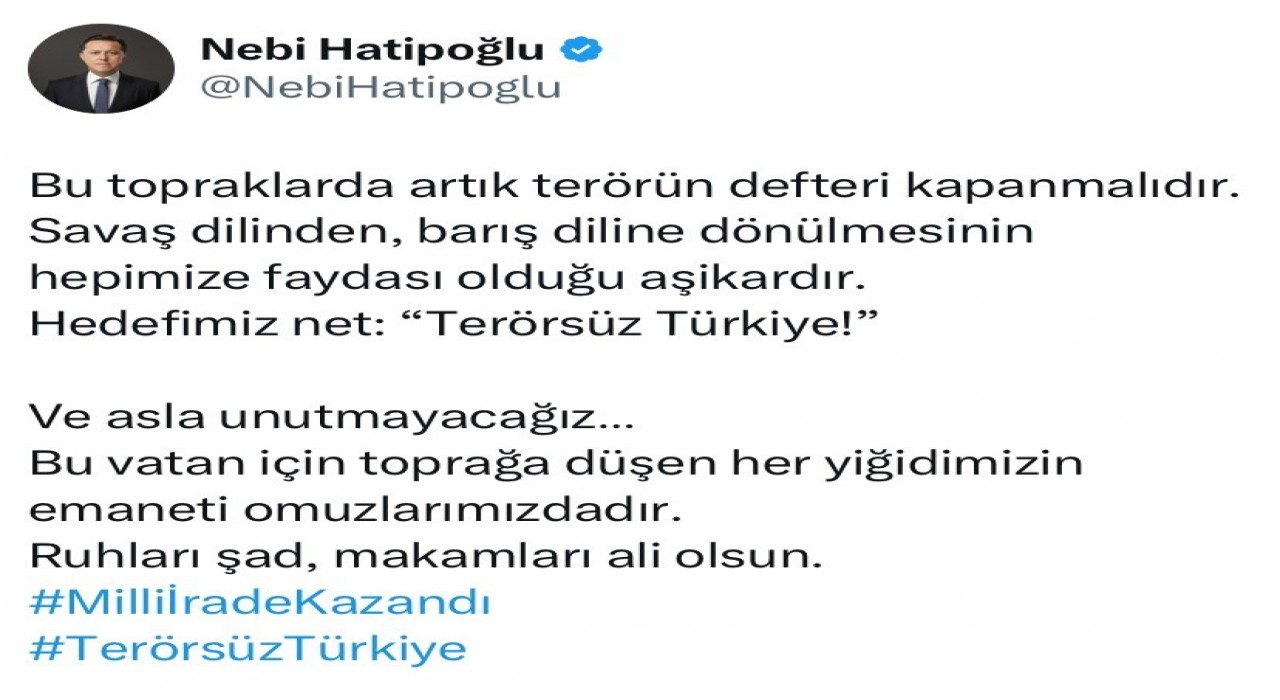 Milletvekili Hatipoğlu: Bu topraklarda artık terörün defteri kapanmalıdır