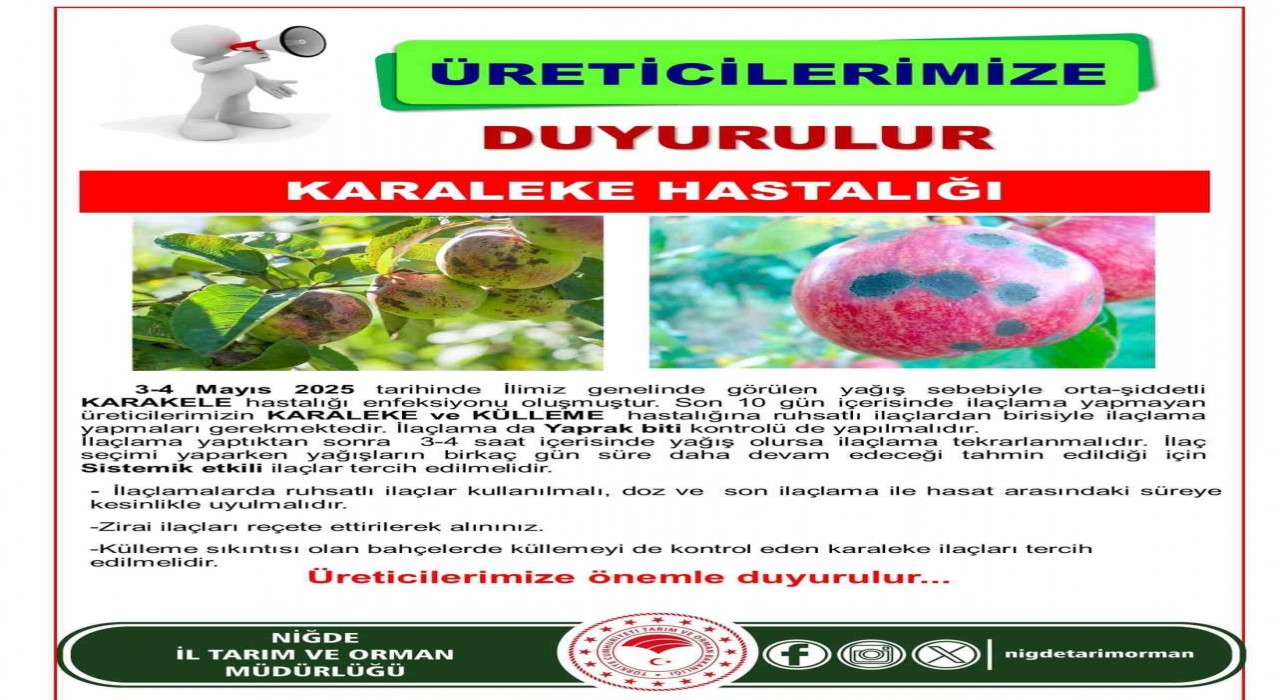 Niğde Tarım İl Müdürlüğünden Karaleke Uyarısı: Üreticiler ilaçlama yapmalı