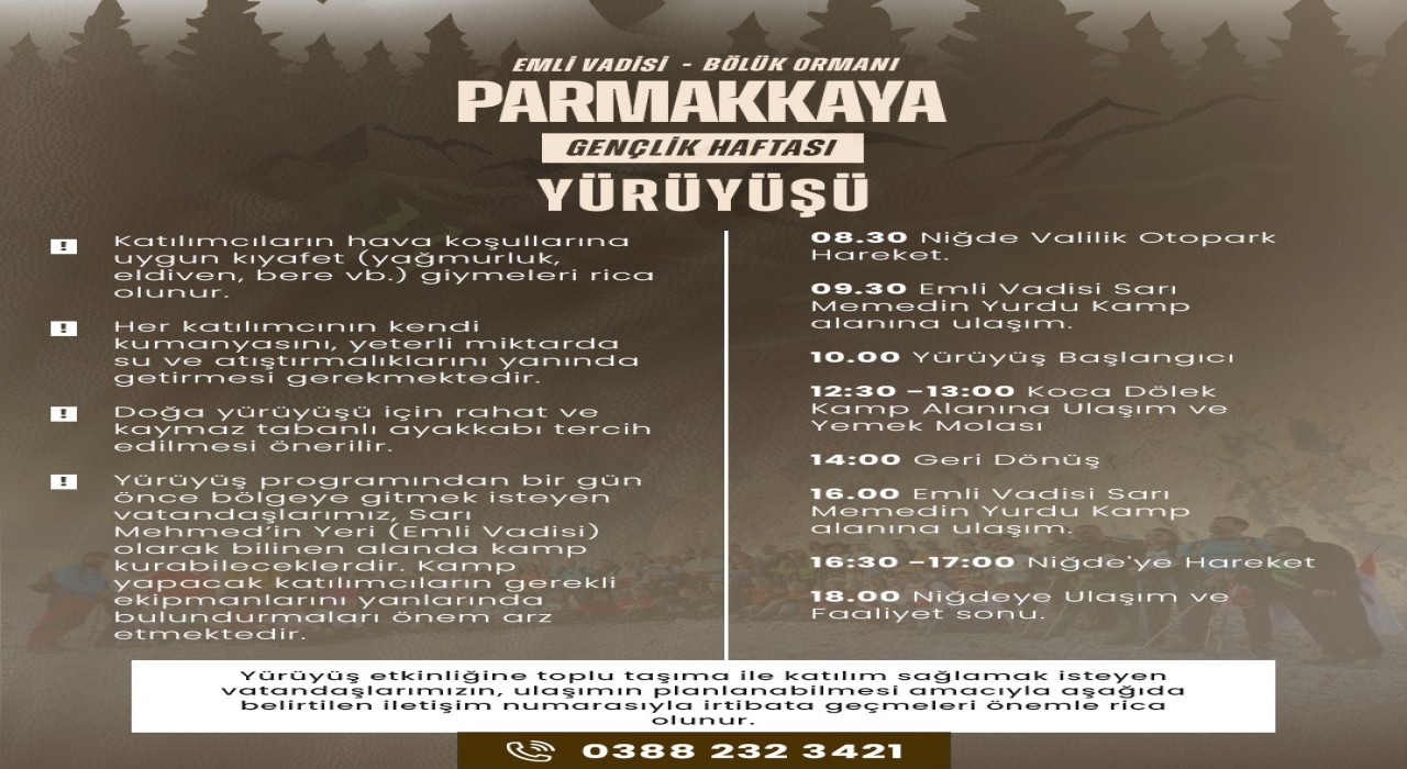 Niğdede Parmakkaya Doğa Yürüyüşü ile Gençlik Haftası coşkusu başlıyor
