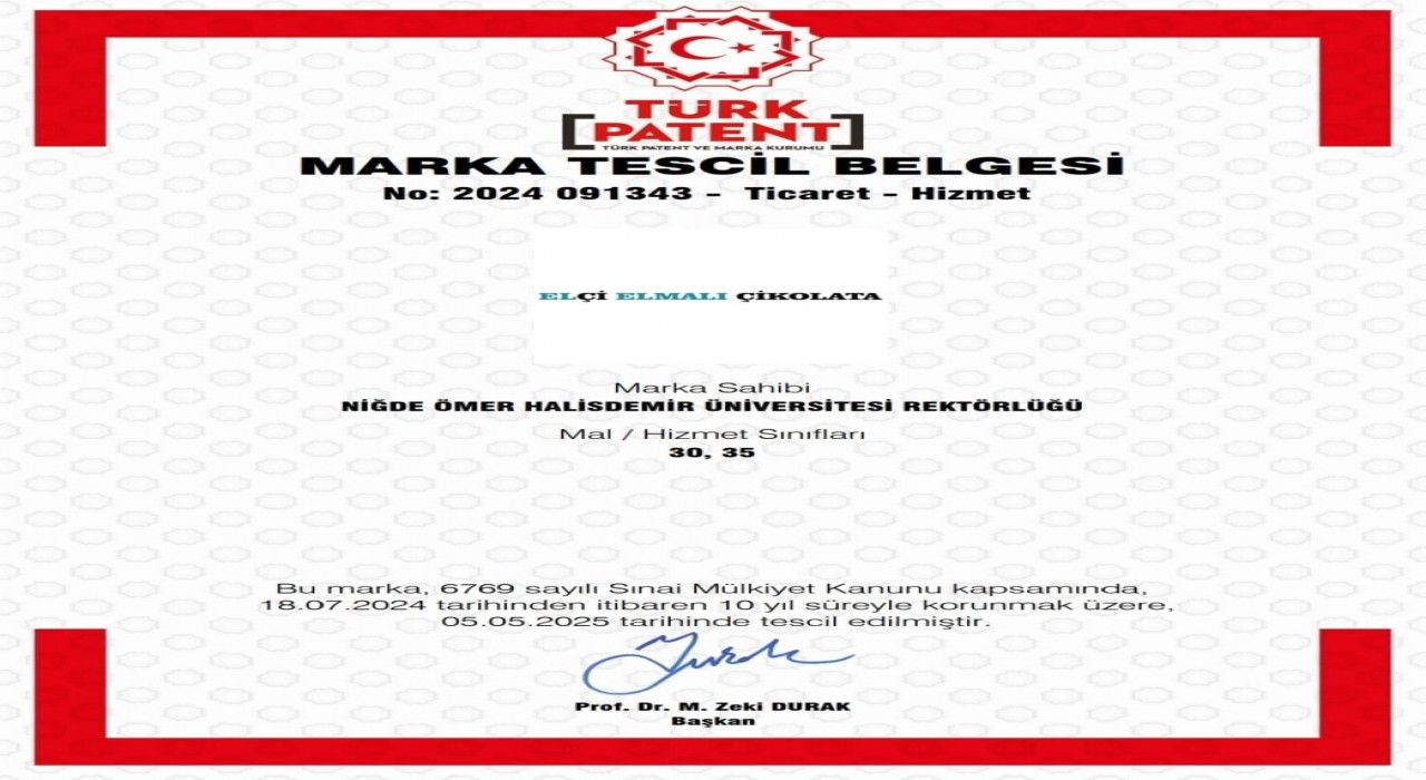 NÖHÜnün Elçi Elmalı Çikolata markası tescillendi