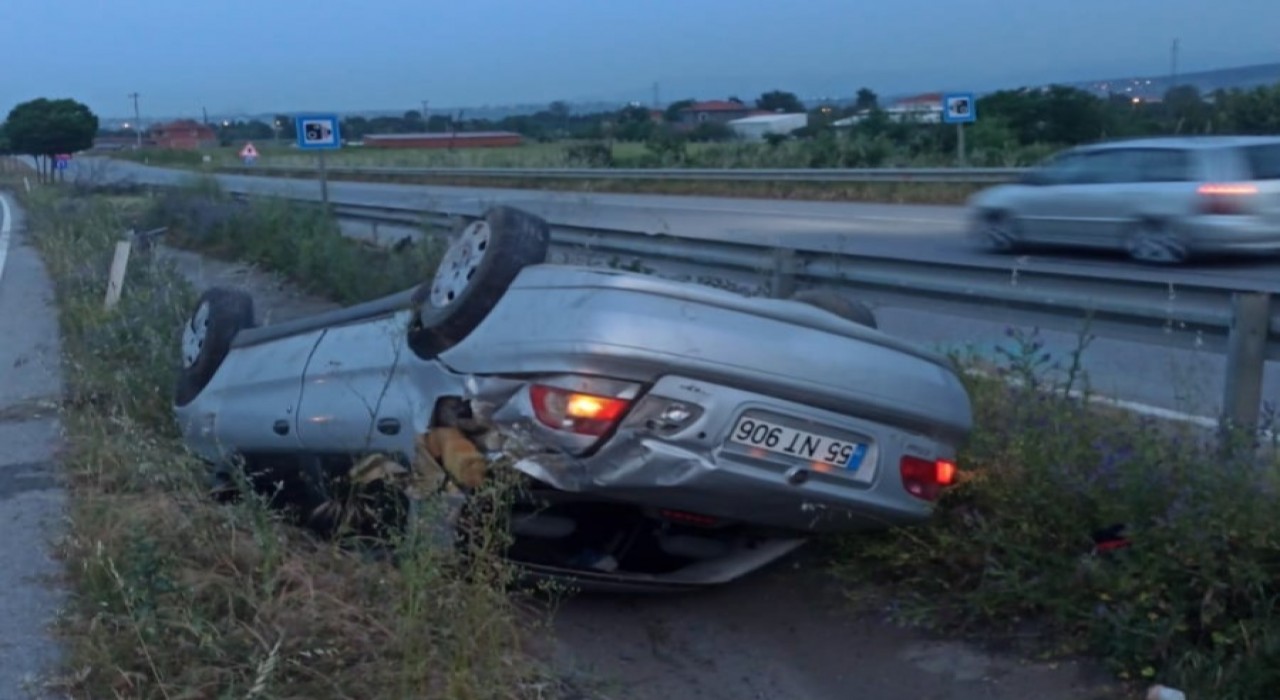 Samsunda otomobil takla attı: 1 yaralı