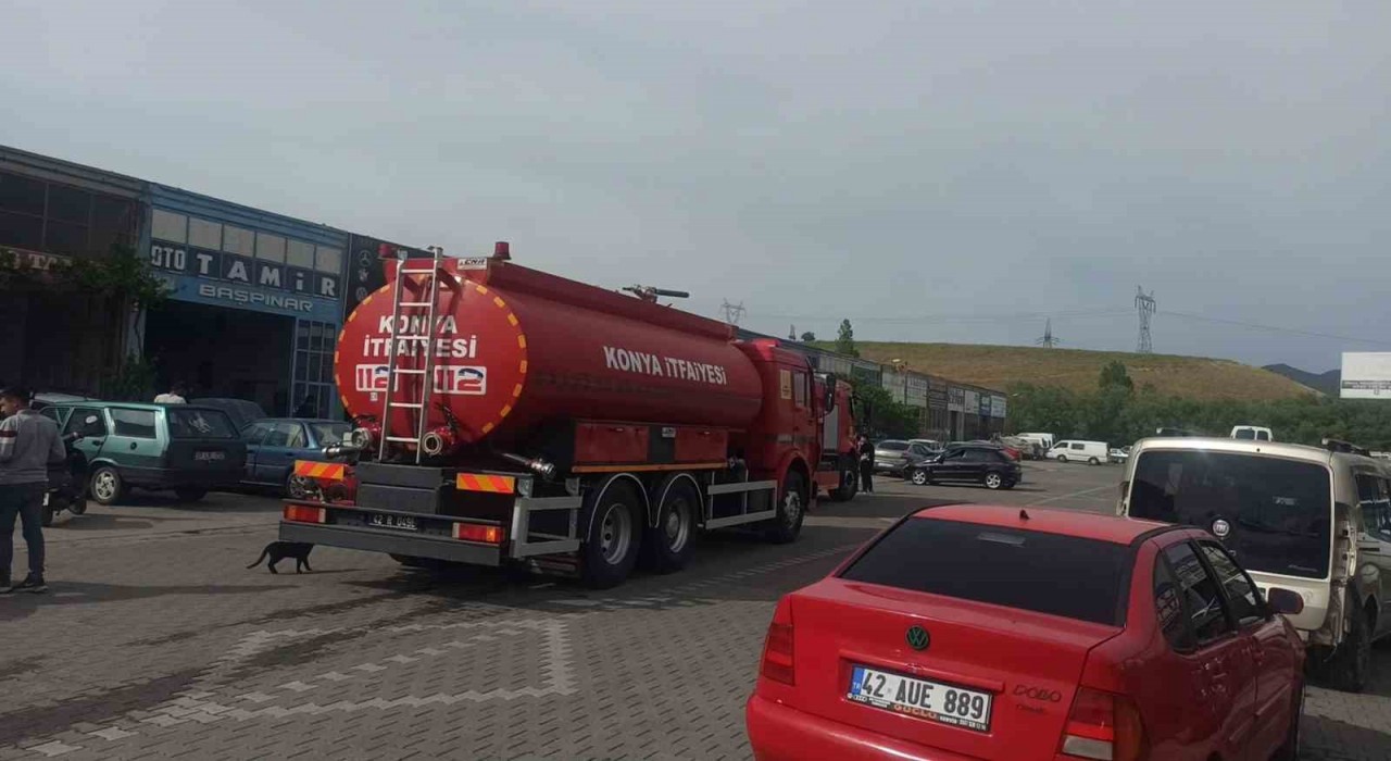 Seydişehirde oto tamirhanesinde yangın paniği