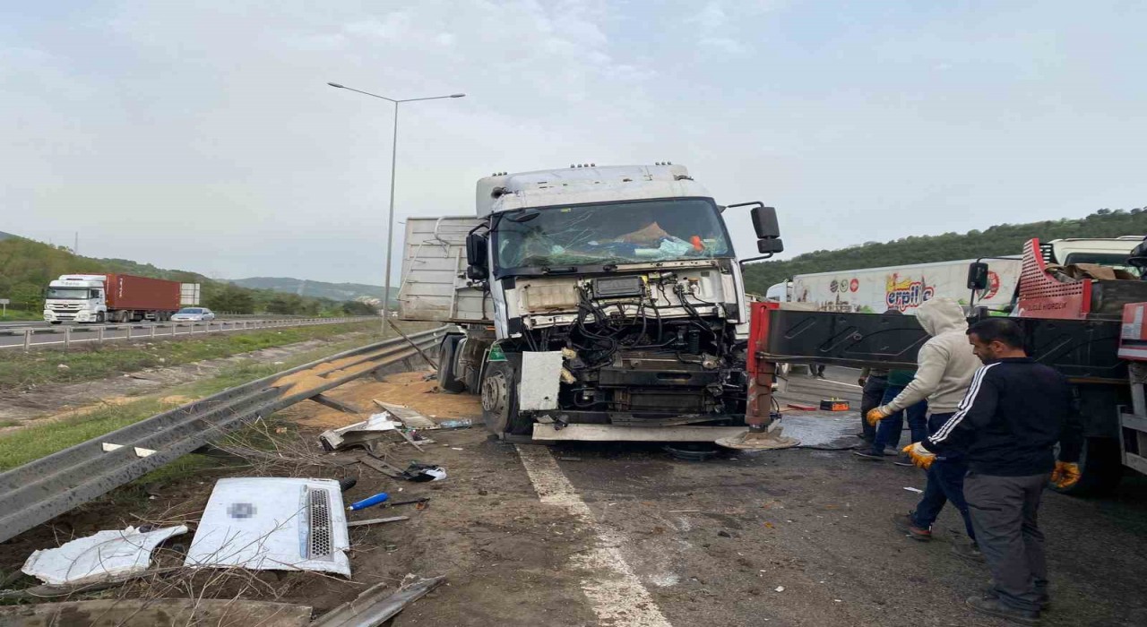 TEMde sürücüsünün uyuduğu iddia edilen buğday yüklü tır devrildi