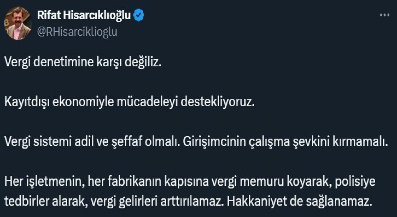 TOBB Başkanı Hisarcıklıoğlu: Vergi sistemi adil ve şeffaf olmalı