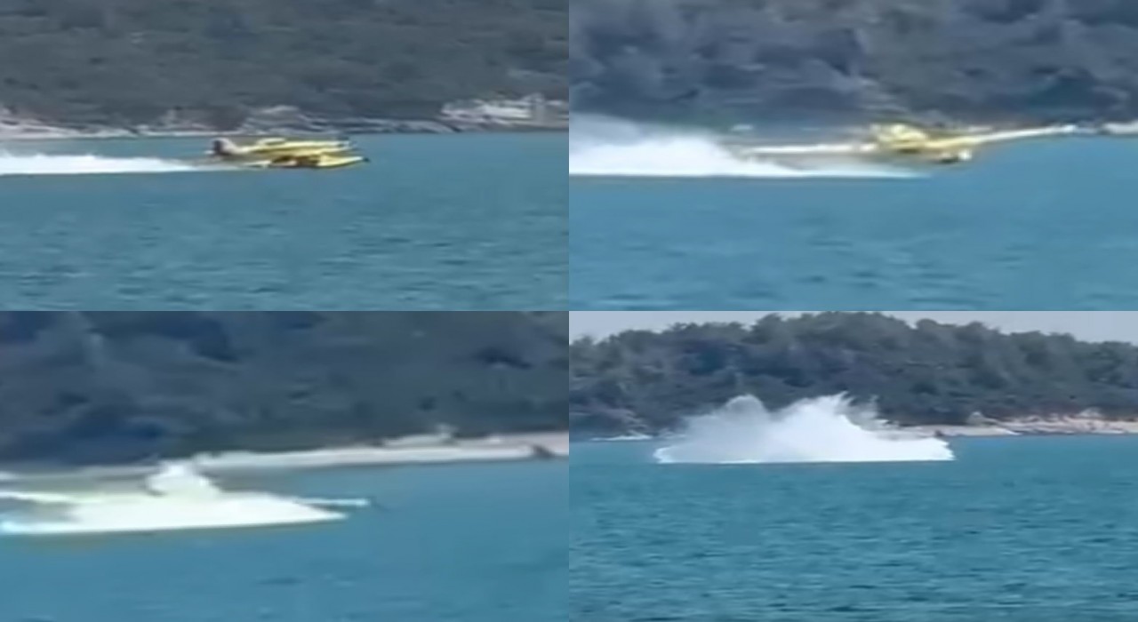 Adanada uçağın suya düşme anı kamerada