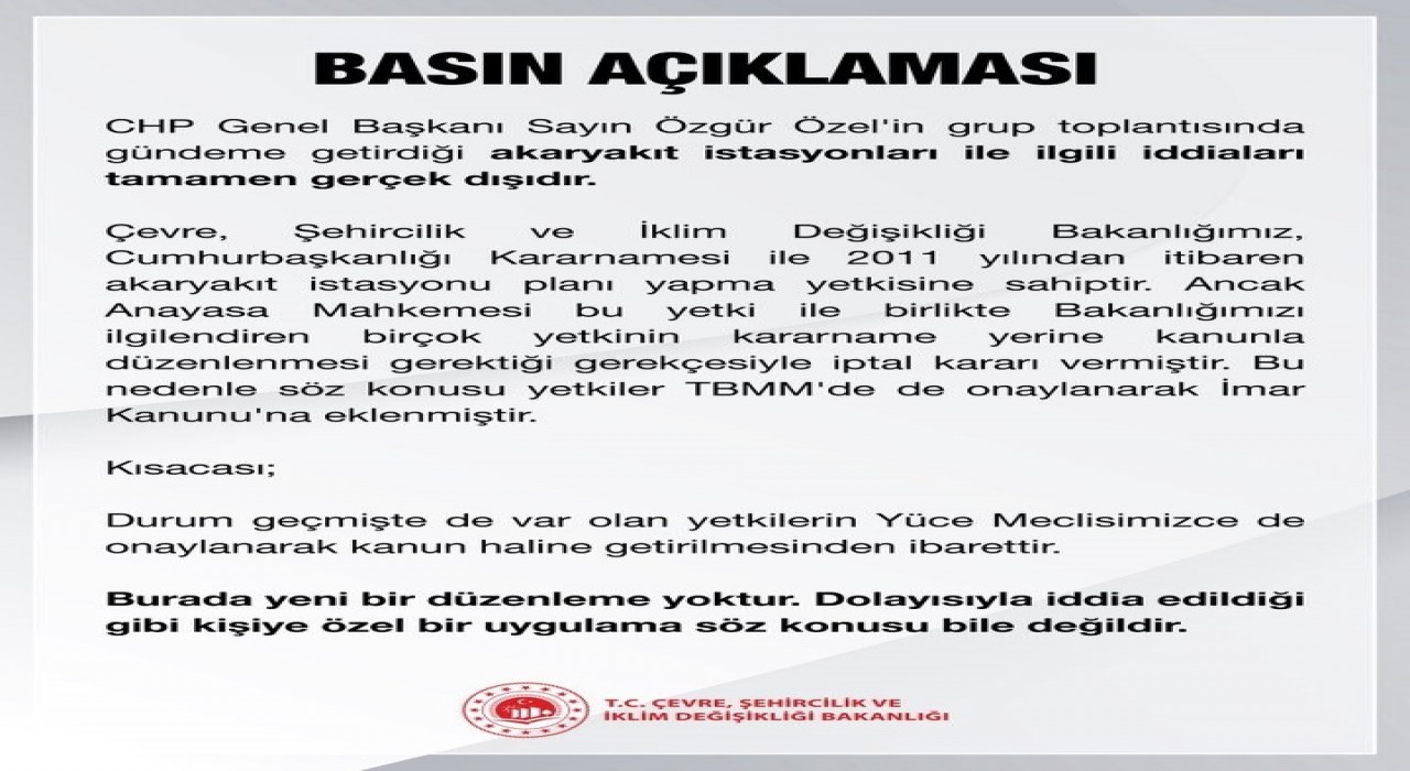 Bakanlıktan Özgür Özelin akaryakıt istasyonlarıyla ilgili iddialarına yalanlama